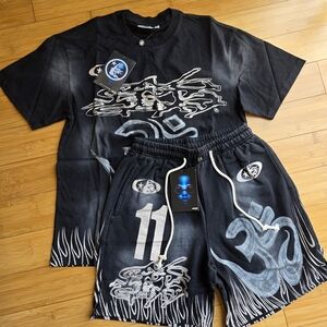 Hellstar Black Graphic T-Shirt and Shorts Set